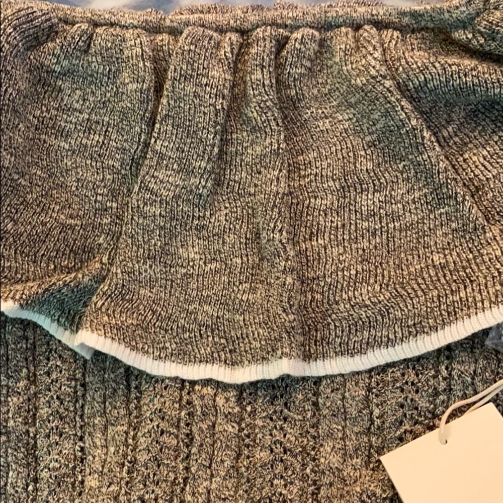 Tularosa Allison off the shoulder cable knit crochet sweater dress XS Gray NWT - Picture 3 of 10